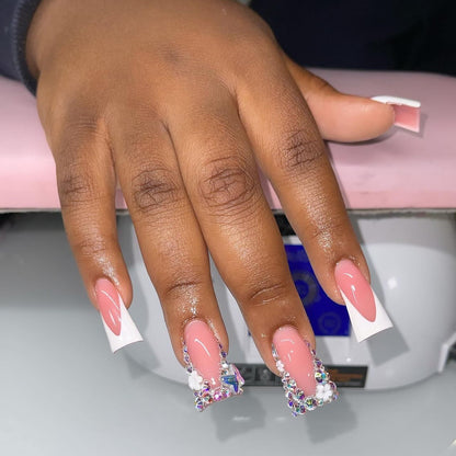 Best - selling Press - on Nail Art Pieces with Flower & Rhinestone Design, Western Y2K Style, Detachable Fake Nails