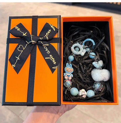 New rab hairball beaded mobile phone chain girl cartoon short mobile phone lanyard popular bag pendant gift phone charm
