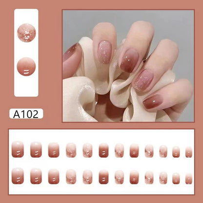 24-pack caramel color nail art gradient press-on nails | High-quality winter wearable nails