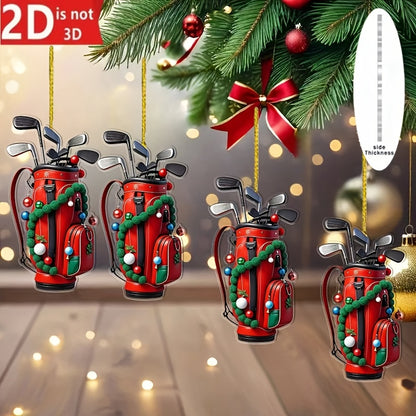 Set of 4 Christmas Golf Bag-Themed Ornaments – Hanging Decorations for Holiday Parties | Home Decor | and Christmas Gifts