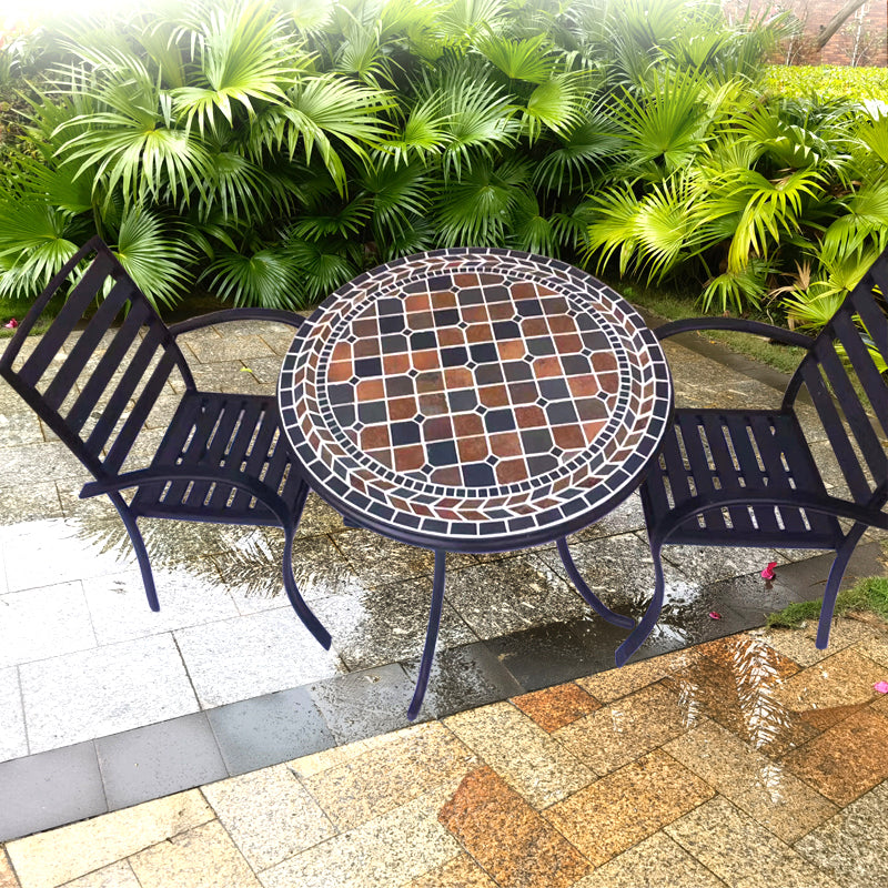 Large Round Garden Stone Table | Colorful Collage Art Tabletop for a Cozy Outdoor Space