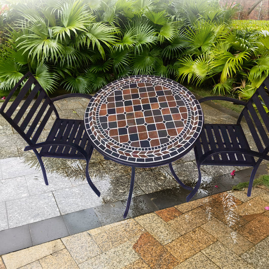Garden Stone Large Round Table | Colorful Collage Art Tabletop, Creating a Cozy Outdoor Space
