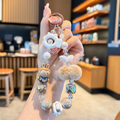 New rab hairball beaded mobile phone chain girl cartoon short mobile phone lanyard popular bag pendant gift phone charm