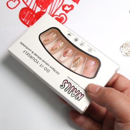 2-piece Set 24 Nail Tips Elegant Pink Rhinestone  Accent Fashion Press-On Nails with Sparkle Details