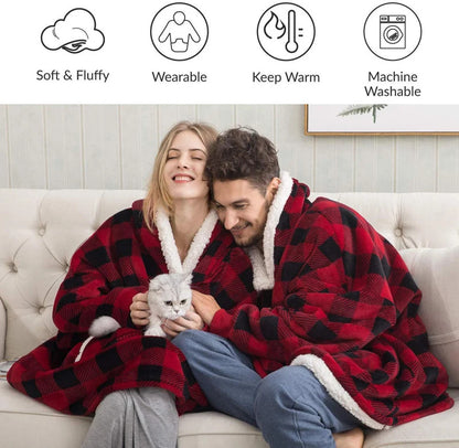 Thickened Warm Laziness Pullover Lambswool Fluffy Loungewear Cuddly Hoodie Coldproof Sleeping Robe Tv Blanket Men Women Pajamas