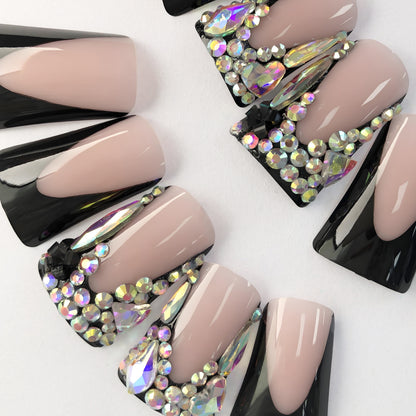 24-piece luxury nail art, rhinestone inlaid wearable nails, noble and charming press-on nails