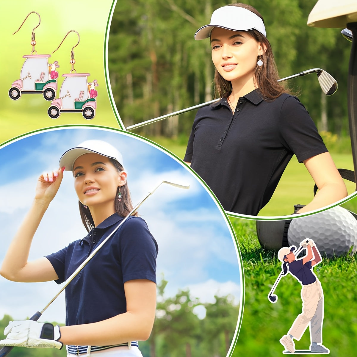 Women's Earrings, 6 Pairs | Golf Game Earrings as a Gift