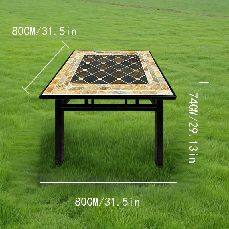 Mosaic - Collaged Stone Square Tea Table | A Creative  Stone Table | Patio Outdoor Furniture Barbecue Table Coffee Table | Wrought Iron Table Frame with Black Paint Finish.