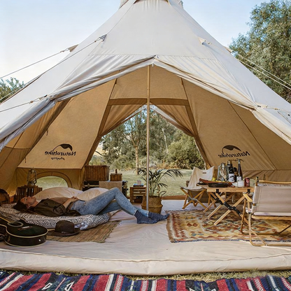 3-4 People Tent 20㎡ Large Camping Tent | Tribal Pyramid Tent | Outdoor Windproof Family Tent Luxury Canopy