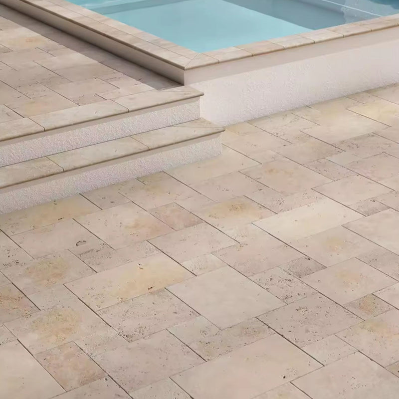Natural yellow cultural stone paving for plazas and parks—Roman-style mesh-mounted pattern