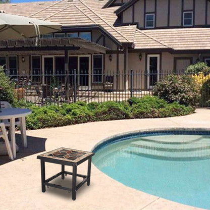 Mosaic - Collaged Stone Square Tea Table | A Creative  Stone Table | Patio Outdoor Furniture Barbecue Table Coffee Table | Wrought Iron Table Frame with Black Paint Finish.