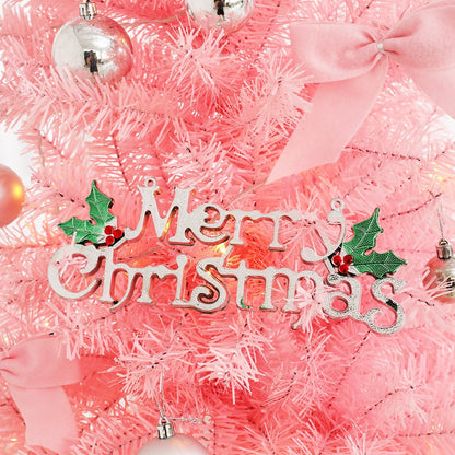 Pink Christmas Tree Set. It comes with a set combination and a metal stand. With soft color tones and dreamy colors, it helps create a festive atmosphere and adds a cozy feeling.