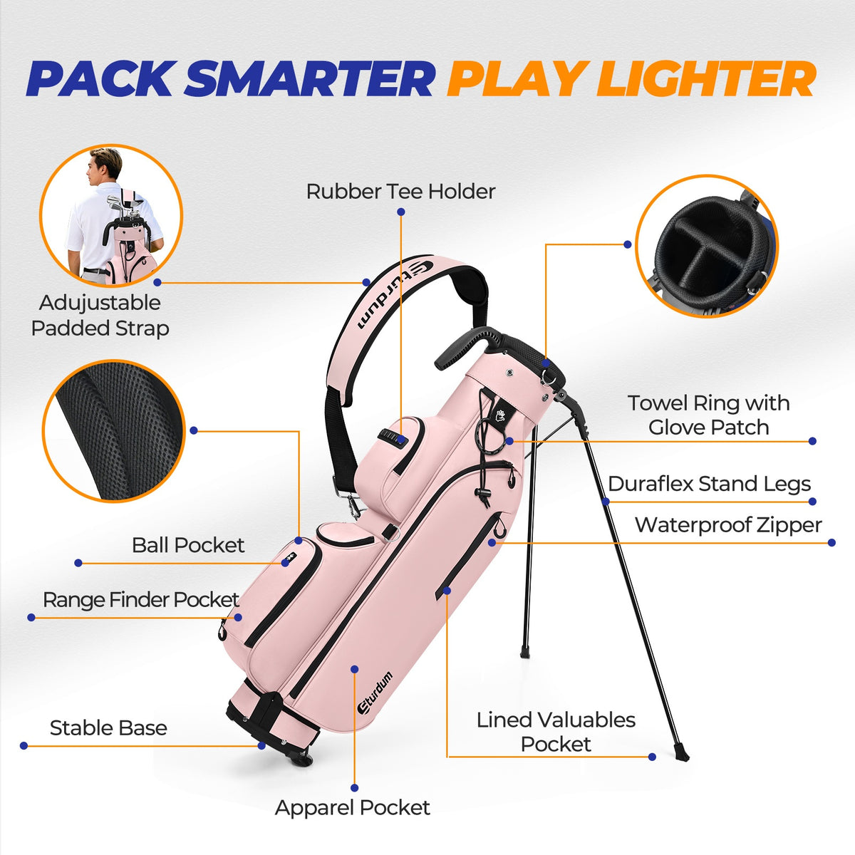 Lightweight Golf Stand-up Tote Bag with Three-way Dividers | Suitable for Driving Range and Golf Courses
