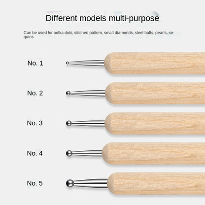 5pc Professional 2 ways Nail Art Dotting Pen Wood Steel DIY Dotting Pens Rhinestones Gem Picker Manicure Tools
