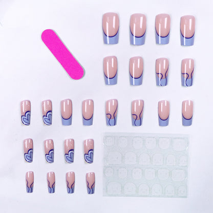 24pcs Medium Square French Nail Art Wear-On Press-On Nails