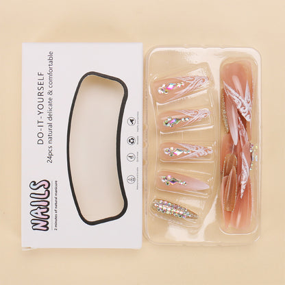 Best - selling Press - on Nail Art Pieces with Flower & Rhinestone Design, Western Y2K Style, Detachable Fake Nails