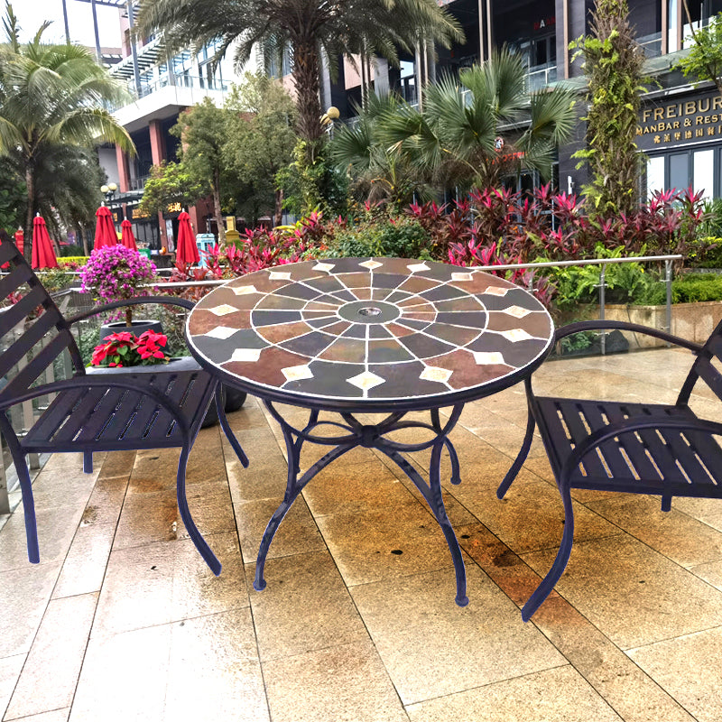 Garden Stone Large Round Table | Colorful Collage Art Tabletop, Creating a Cozy Outdoor Space