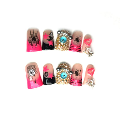 Halloween Sweet & Cool Spider Web Spider Star Wearable Nails | Nail Sticker Decor False Nails