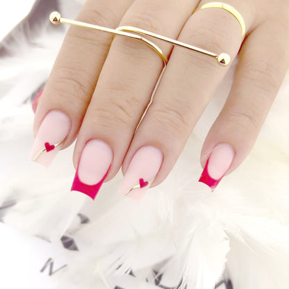 24pcs French style nails heart press-on nails removable false nails