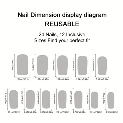 4 Packs/96 Pcs Medium-Long Square Blue-Green Butterfly Nail Set | Fresh Natural with Gold Lines (Casual Daily Wear)