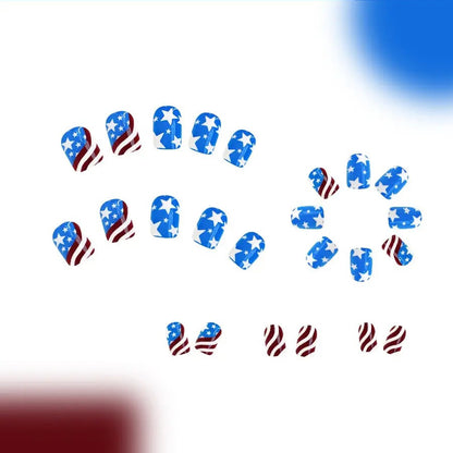 24Pcs Short Independence Day Wearable Nails | Exclusive Glitter Nail Art Set