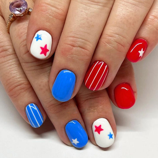 24pcs nail tips Independence Day glossy square press-on nails American flag false nails