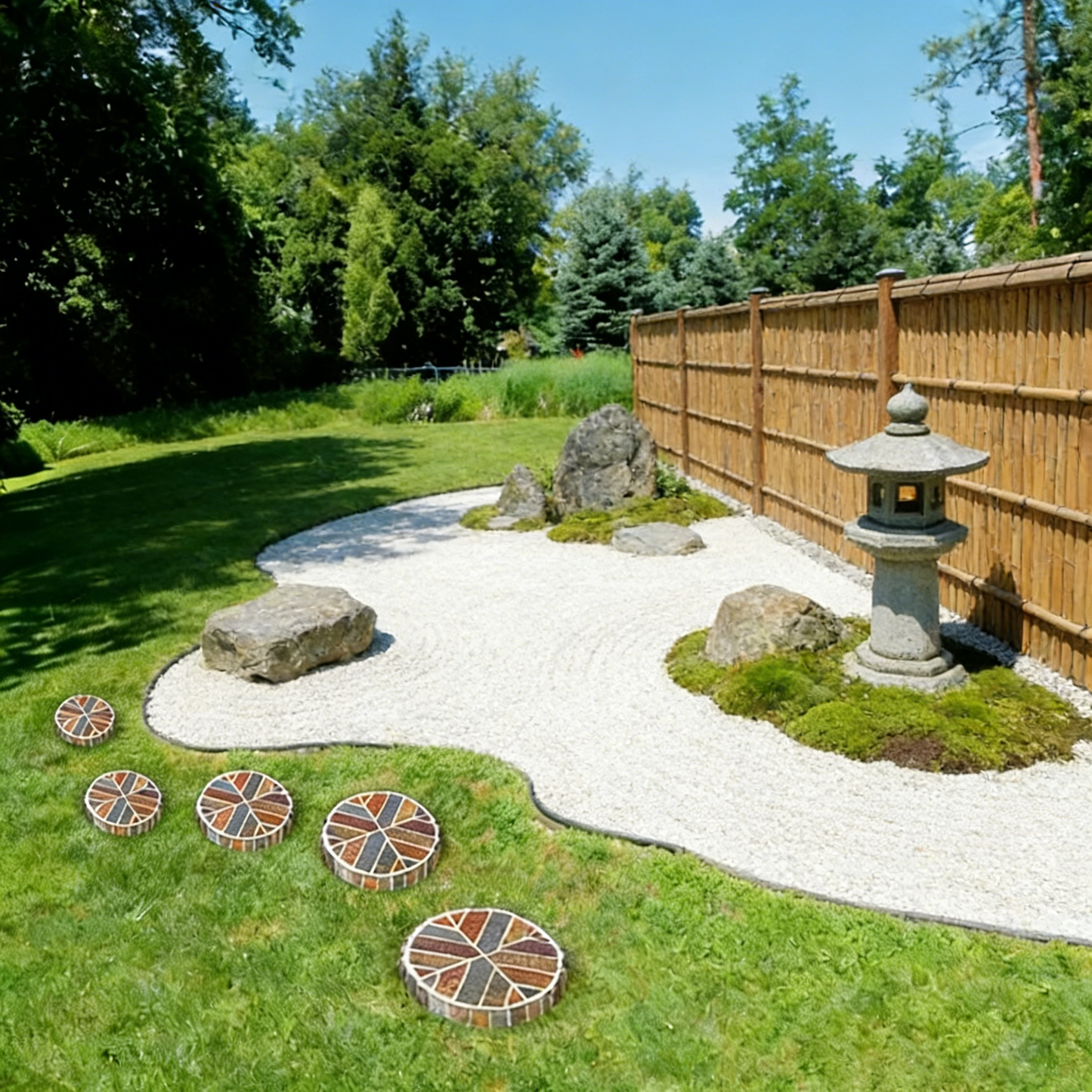 Hand-Cut Natural Stone Mosaic Stepping Stone for Yard & Patio