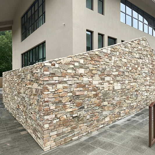 Yellow Wood Grain Cement Cultured Stone Garden Courtyard Wall