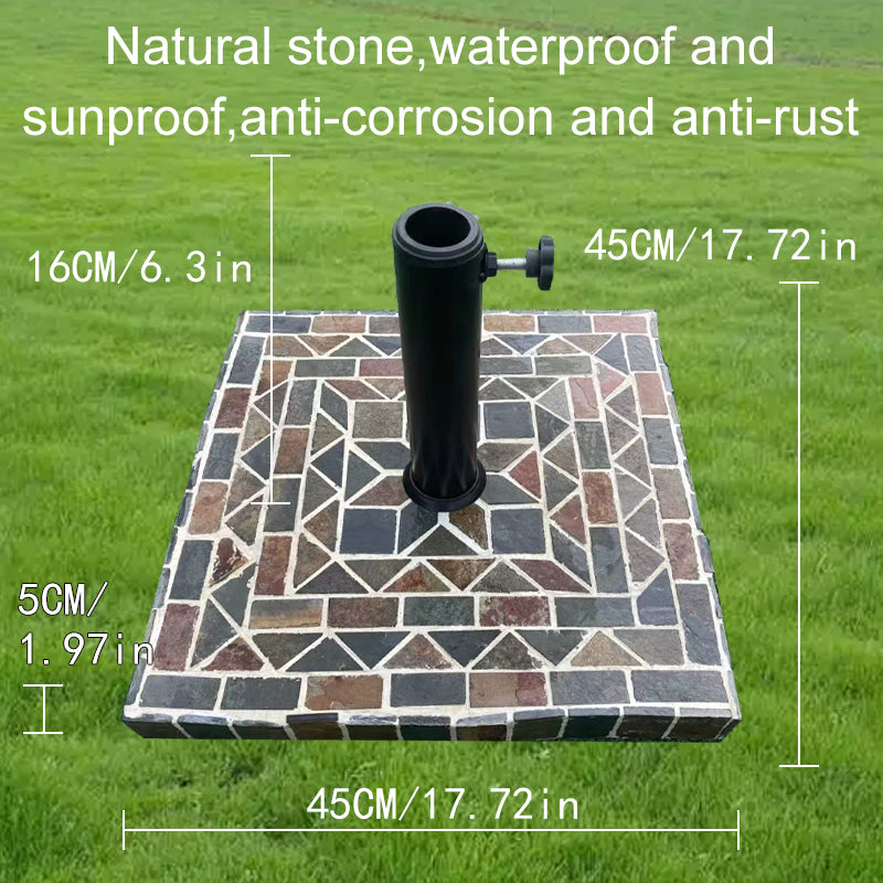 Outdoor Stone Square Umbrella Base - Mosaic Collage Design, Stable and Attractive