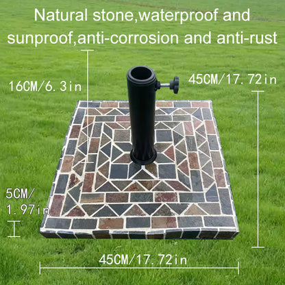 Outdoor Natural Stone Square Umbrella Base | Mosaic Handmade Collage Design | Patio Furniture Outdoor Furniture | Fashion Vintage Garden Furniture