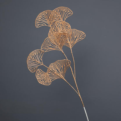 Gold Rose & Foliage Branch Arrangement | New Year Decoration Series | Turtle Back Eucalyptus & Ginkgo Leaf Fake Flower