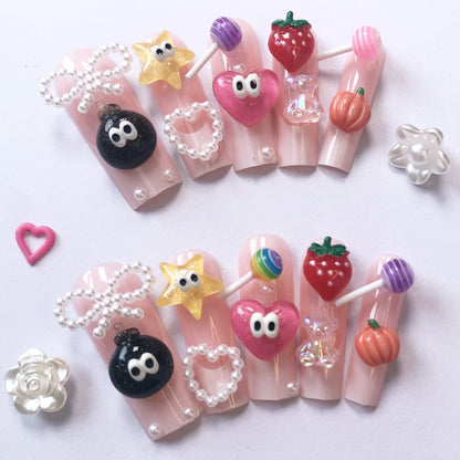 24pcs Pink Fun Decoration Fashion Handmade Nail Art Wearable Press-On Nails