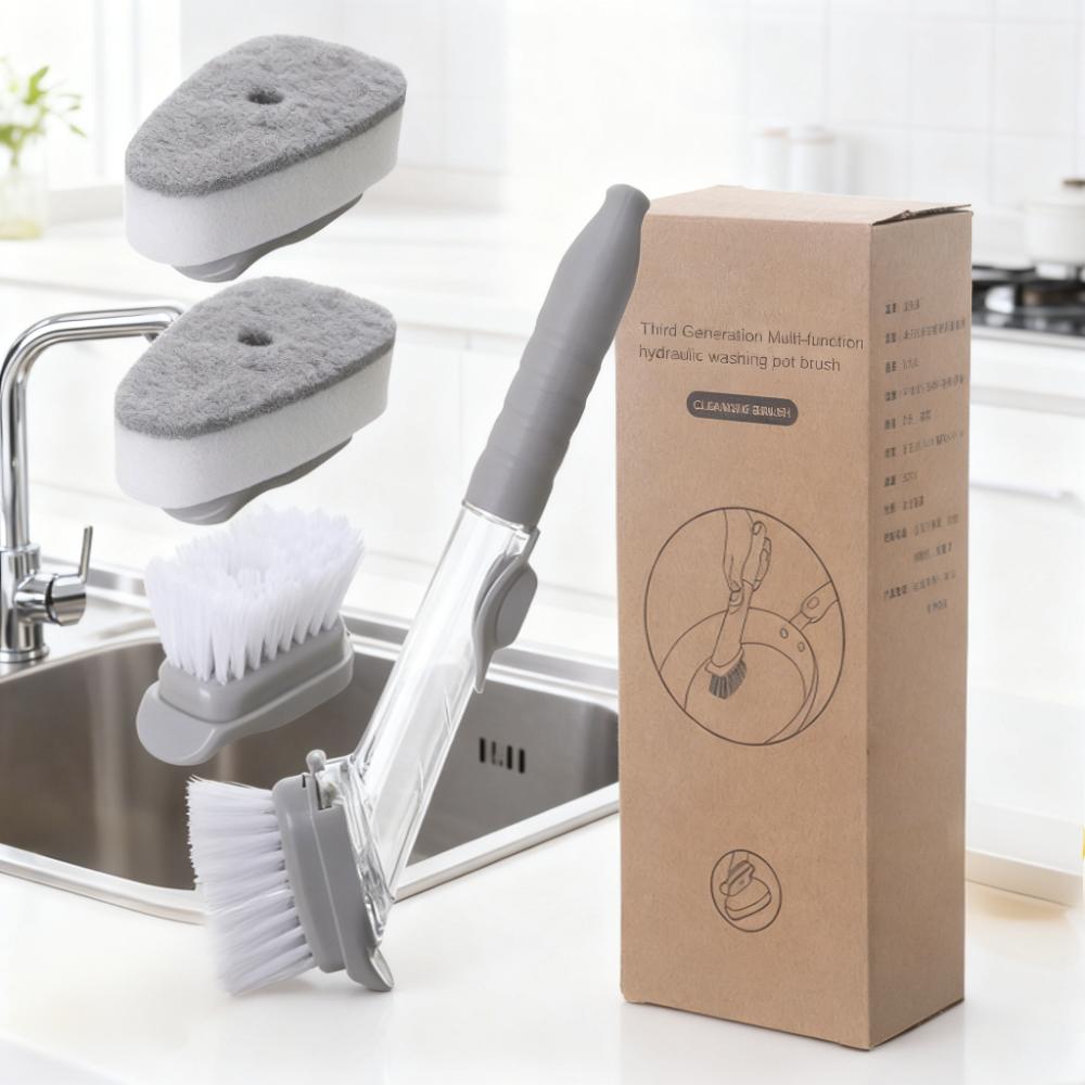 New Brush Pot Long Handle Cleaning Brush Kitchen Dishwashing Brush Dishwashing Sponge with Liquid Washing Brush