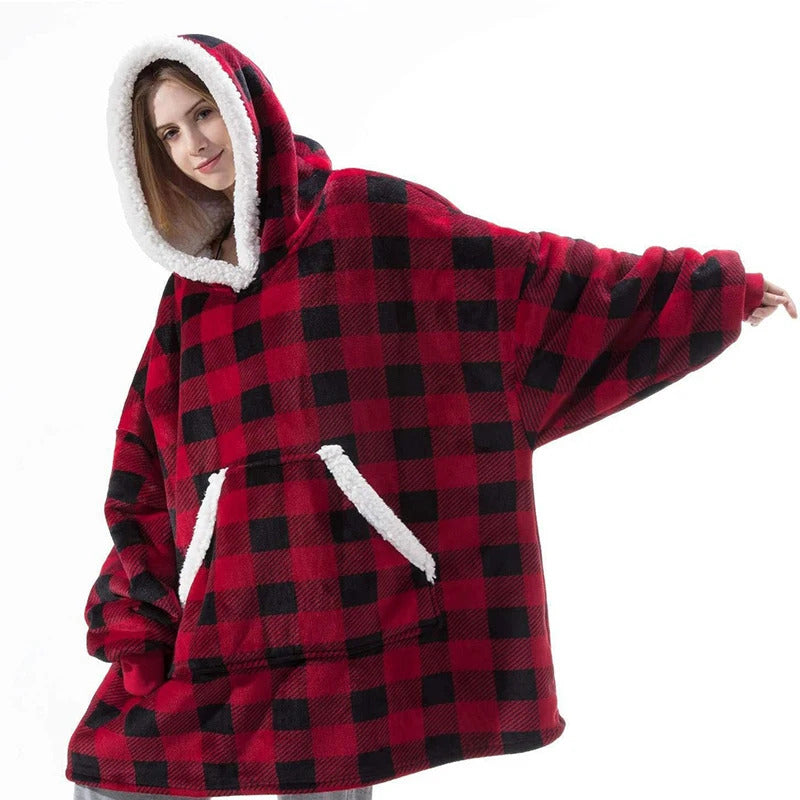 Thickened Warm Laziness Pullover Lambswool Fluffy Loungewear Cuddly Hoodie Coldproof Sleeping Robe Tv Blanket Men Women Pajamas