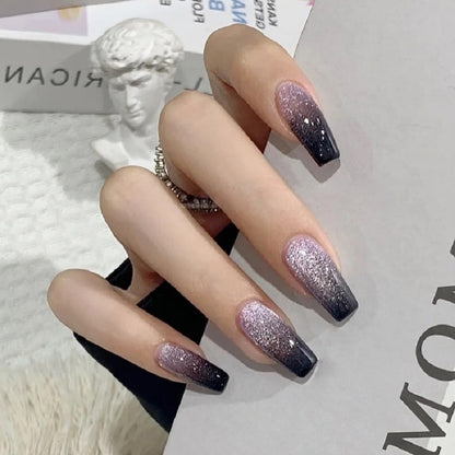 24-Piece Almond Black Butterfly Pearl Gradient Press-On Nails | Edgy Elegant Wearable Nail Art