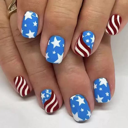 24Pcs Short Independence Day Wearable Nails | Exclusive Glitter Nail Art Set