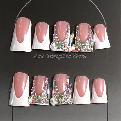 8-piece Set Mixed Style 3D Rhinestone & Charm Press On Nails Set - Reusable Artificial Fake Nails for Daily & Party Wear