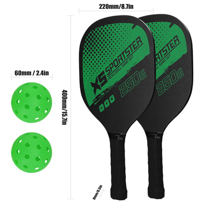 Pickleball Paddle Set of 2 | 4 Pickleballs Included - Sports Accessory Kit