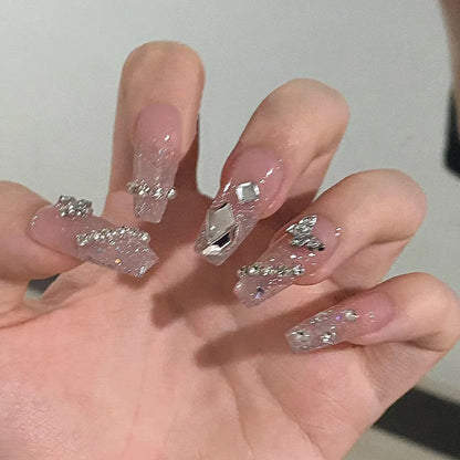 24-Piece Medium-Long Shiny Rhinestone Wearable Nails | Instagram-Trending Sparkle Nail Art