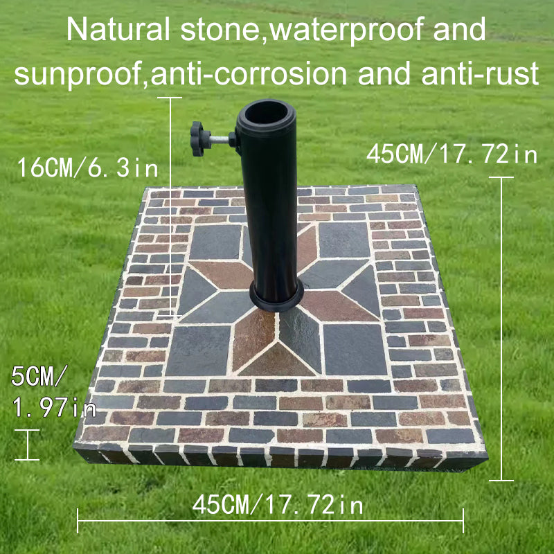 Outdoor Stone Square Umbrella Base - Mosaic Collage Design, Stable and Attractive