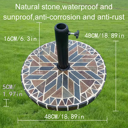 Colorful Collage Stone Round Umbrella Base | Artistic Base for Garden & Terrace Shading | Mosaic Handmade Collage Design | Patio Furniture Outdoor Furniture