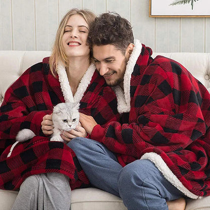 Thickened Warm Laziness Pullover Lambswool Fluffy Loungewear Cuddly Hoodie Coldproof Sleeping Robe Tv Blanket Men Women Pajamas