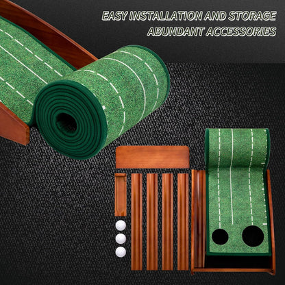 Putting Green Indoor | No Hump Golf Mat | Auto Ball Return | Easy To Fold Solid Wood Base | Luxurious Velvet Surface | Ideal For Home Office Golfers