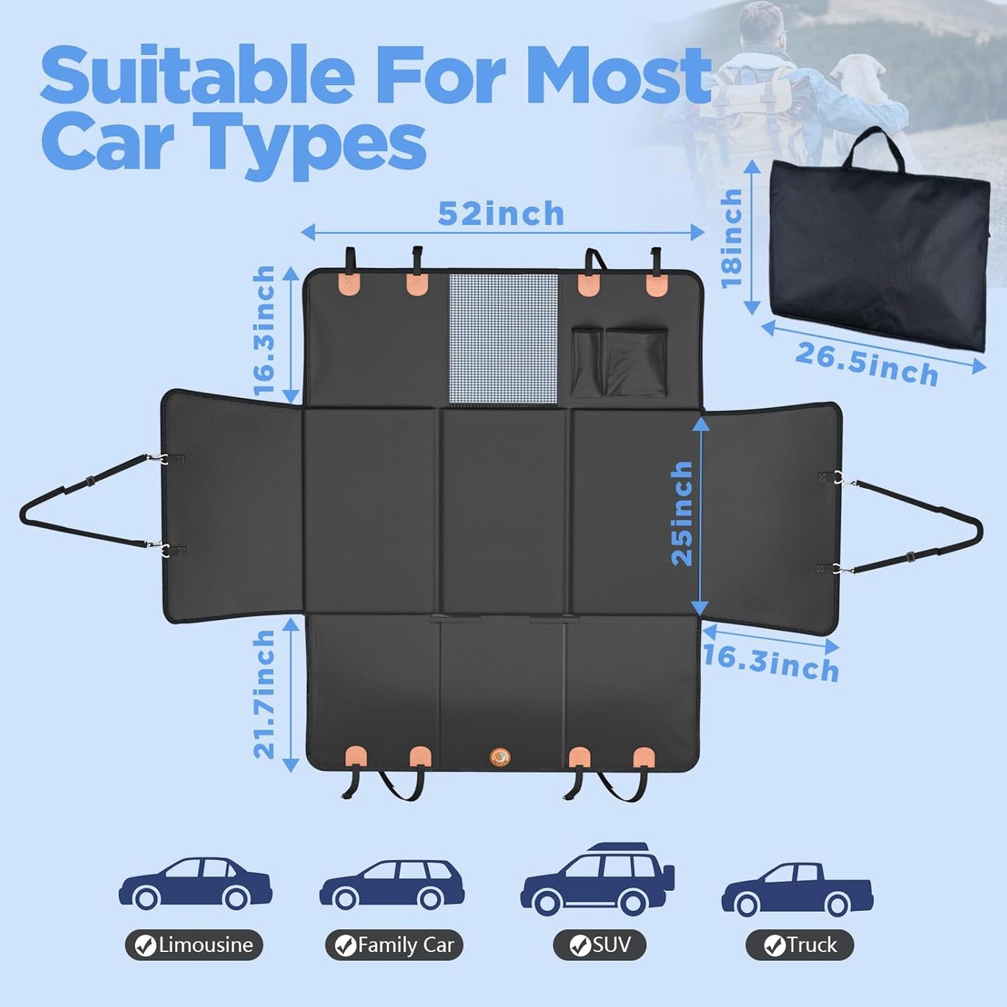 Back Seat Extender for Dogs | Waterproof Dog Car Seat Cover | With Hard Bottom | 2025 Upgraded Material | Anti-Scratch | Safer | Easy to Use and Clean | Holds 400lbs