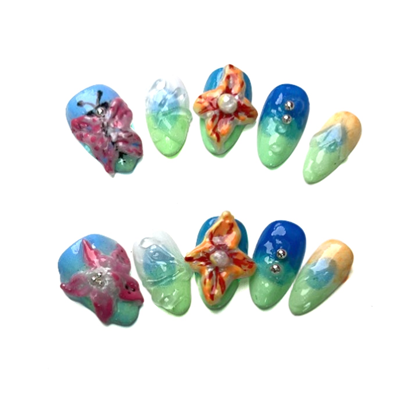 3D Flower and Butterfly Nail Art Stickers, Fresh Gradient Art