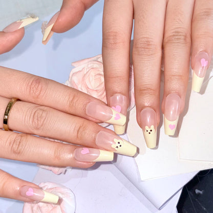 24 - piece Sweetheart Bunny Nail Art! Apricot - milk color meets pink - hearted bunnies, stirring up girlish hearts