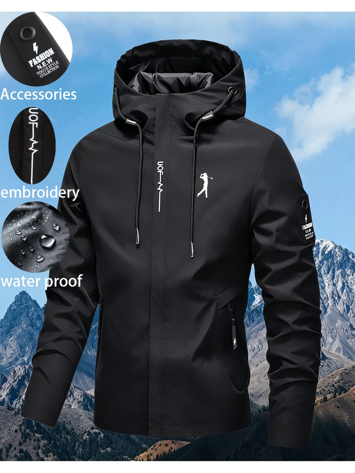 Versatile Waterproof Outdoor/Golf Jacket – Windproof, Hooded, Durable, and Unisex; Perfect for Everyday Wear and Hiking