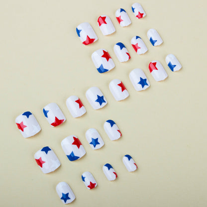 24Pcs Independence Day Glossy Square Press-On Nails | American Flag False Nail Tips