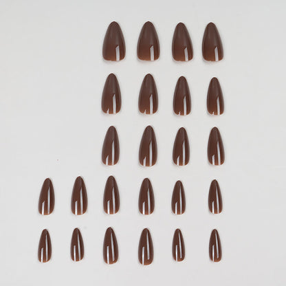 24Pcs/Set Nude Long French Almond Coffin Fake Nails | Pink Grey Brown Fall Winter Press-On Faux Ongles