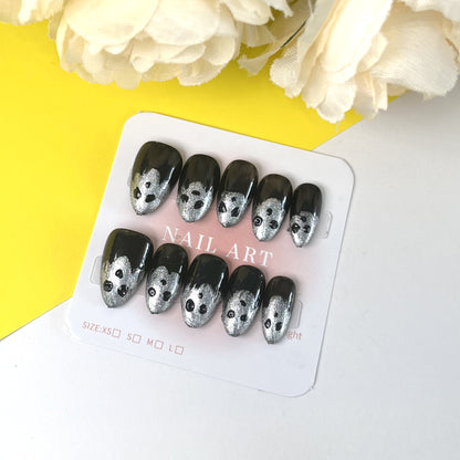 Halloween Dark Silver Ghost Nail Sticker Wearable Nails | Spooky Shiny Festive Nail Art
